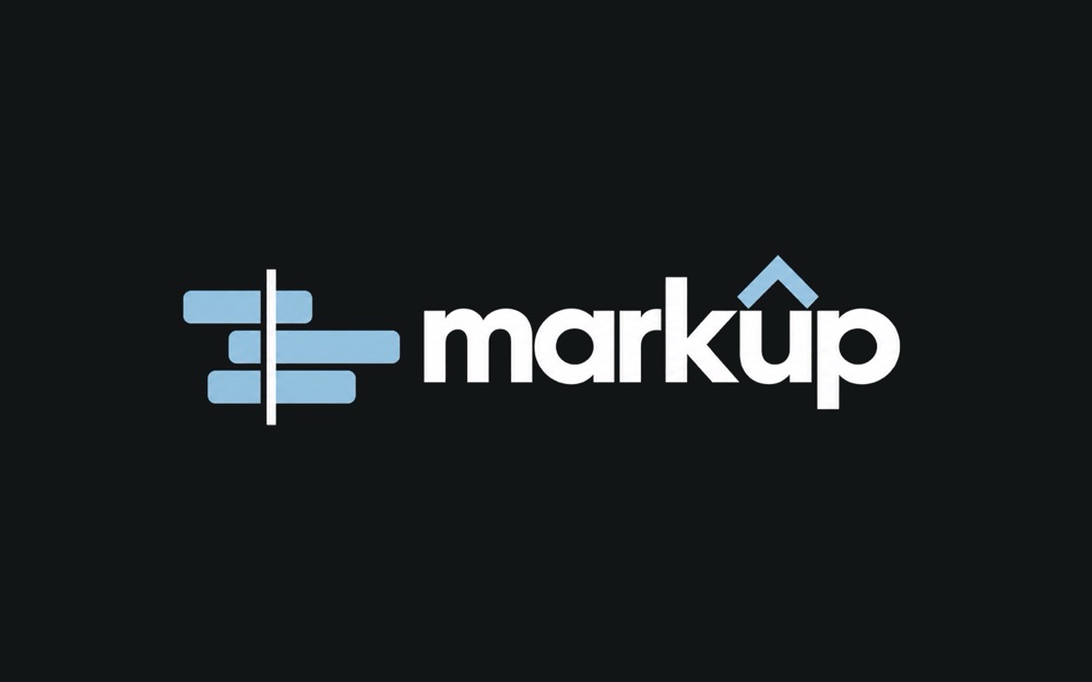 Markup’s blue timeline mark and white wordmark on a charcoal background.